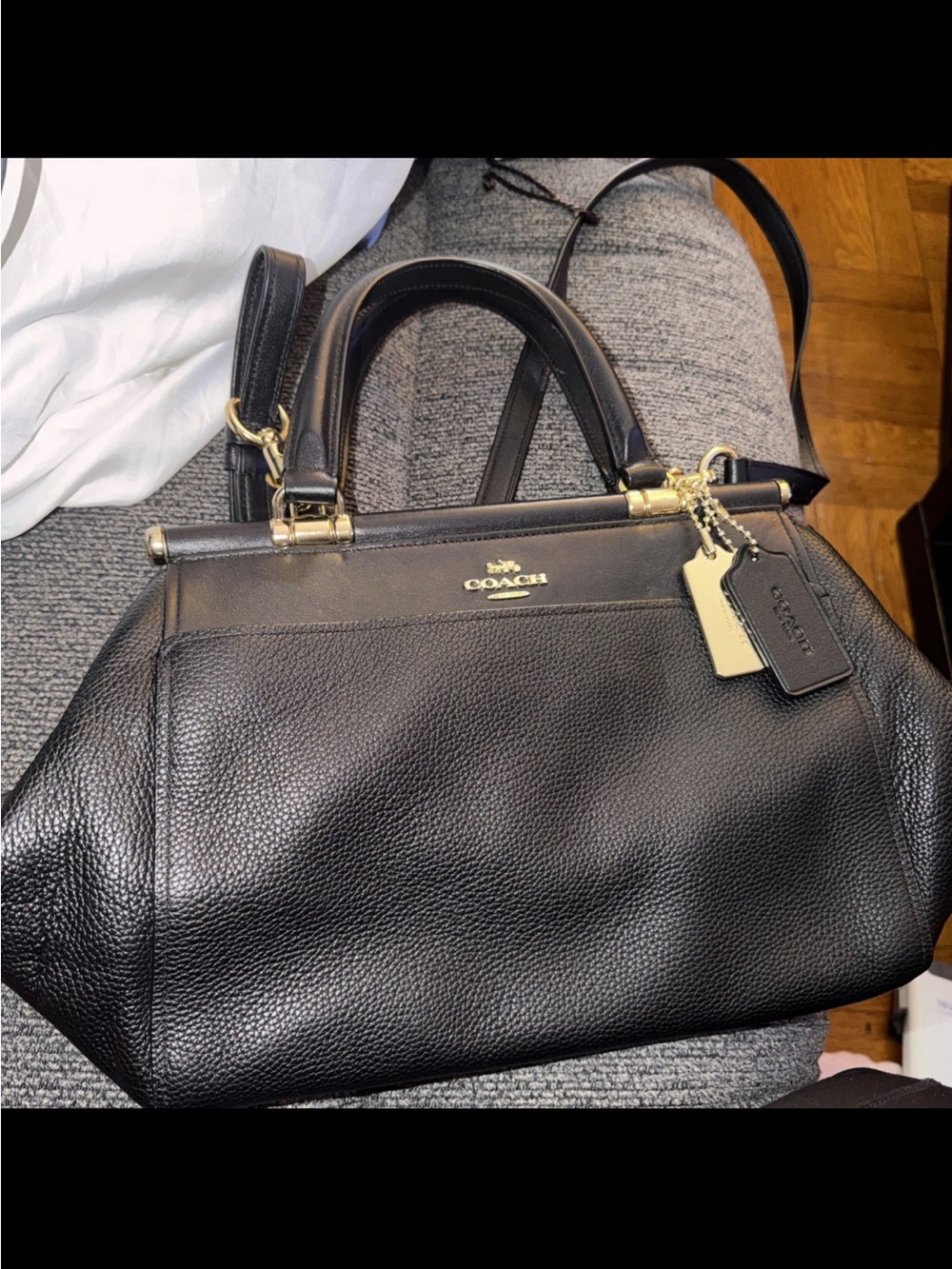 Coach grace Black Pebbled Leather Satchel with Gold Hardware. Stunning bag